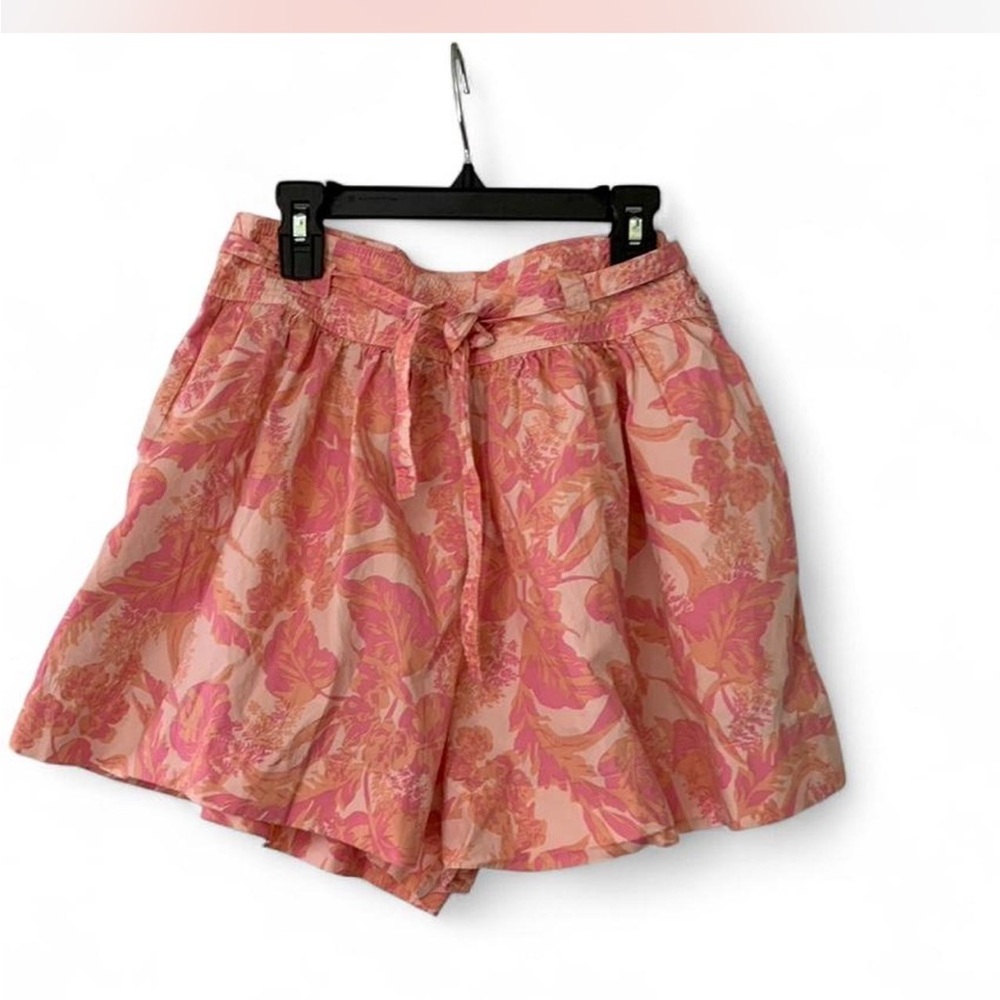 Fairy Coastal romantic Olivaceous Pink:coral  Floral Tie-Front shorts  size L